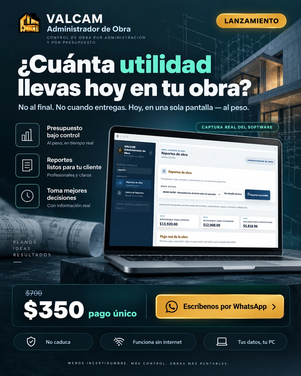 Utilidad de obra con VALCAM Administrador