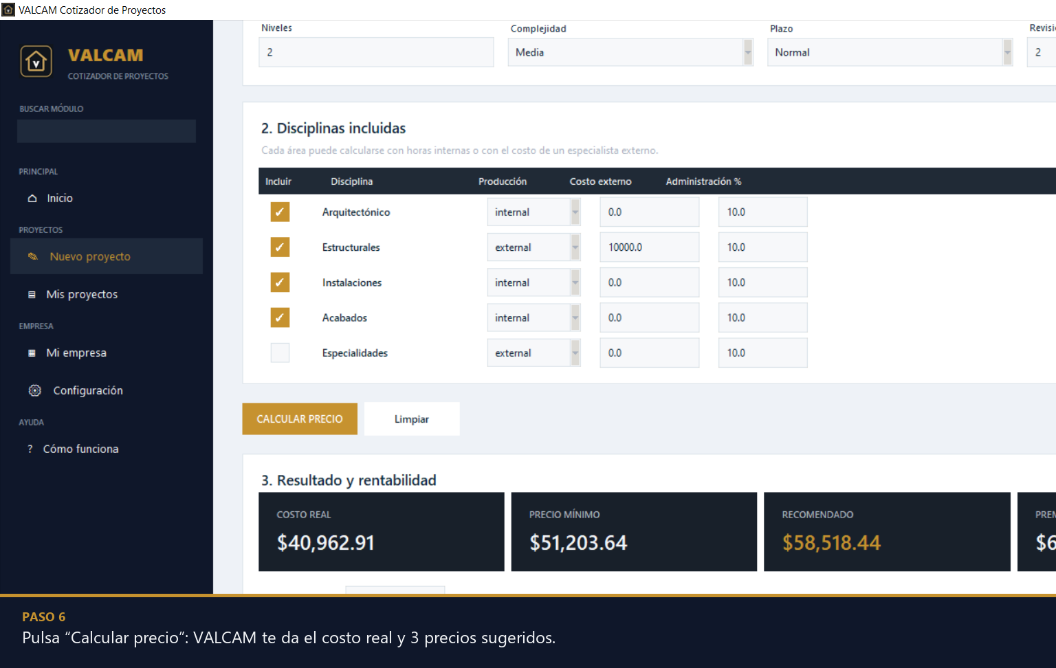 Resultado de VALCAM Cotizador