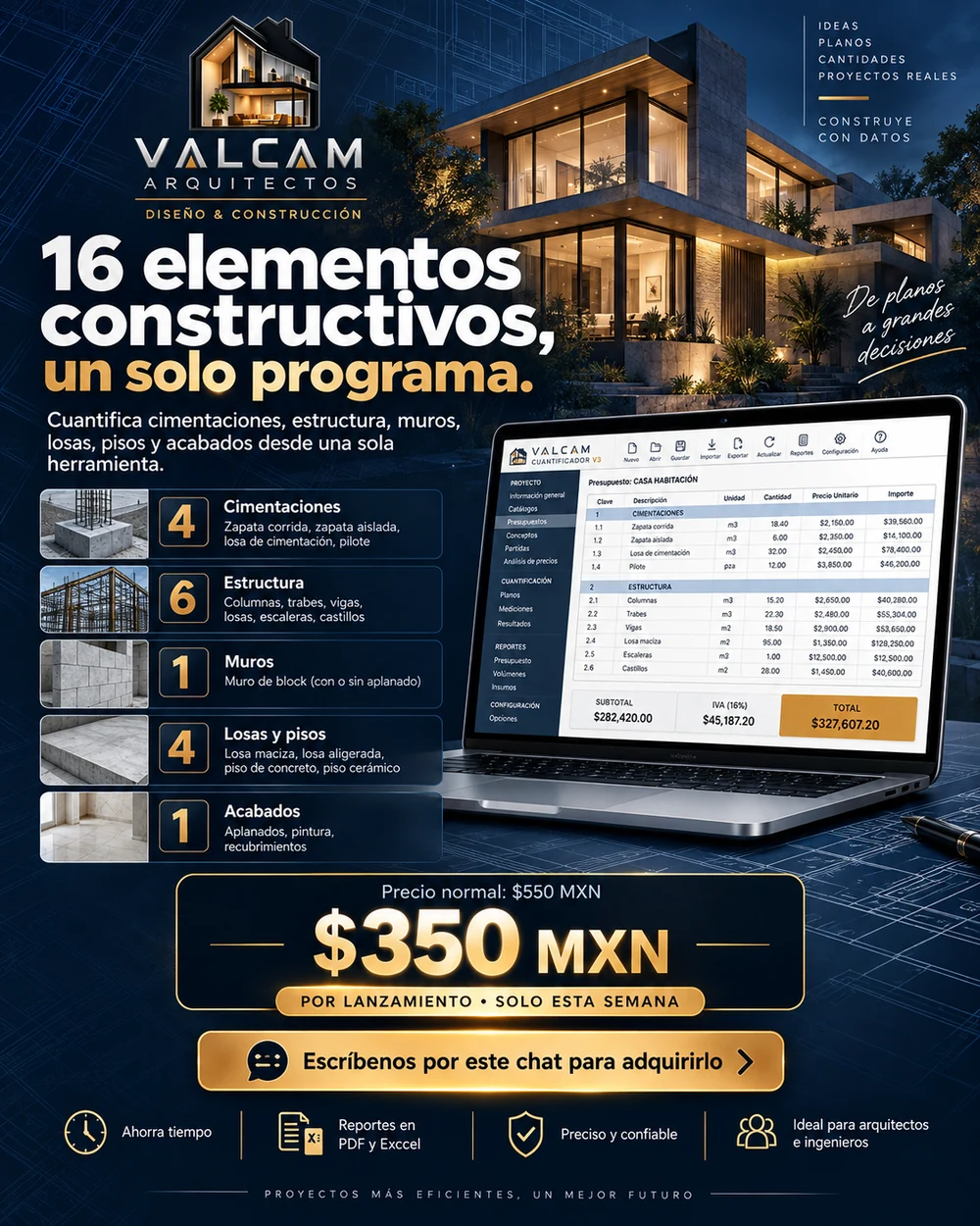 16 elementos constructivos en VALCAM Cuantificador