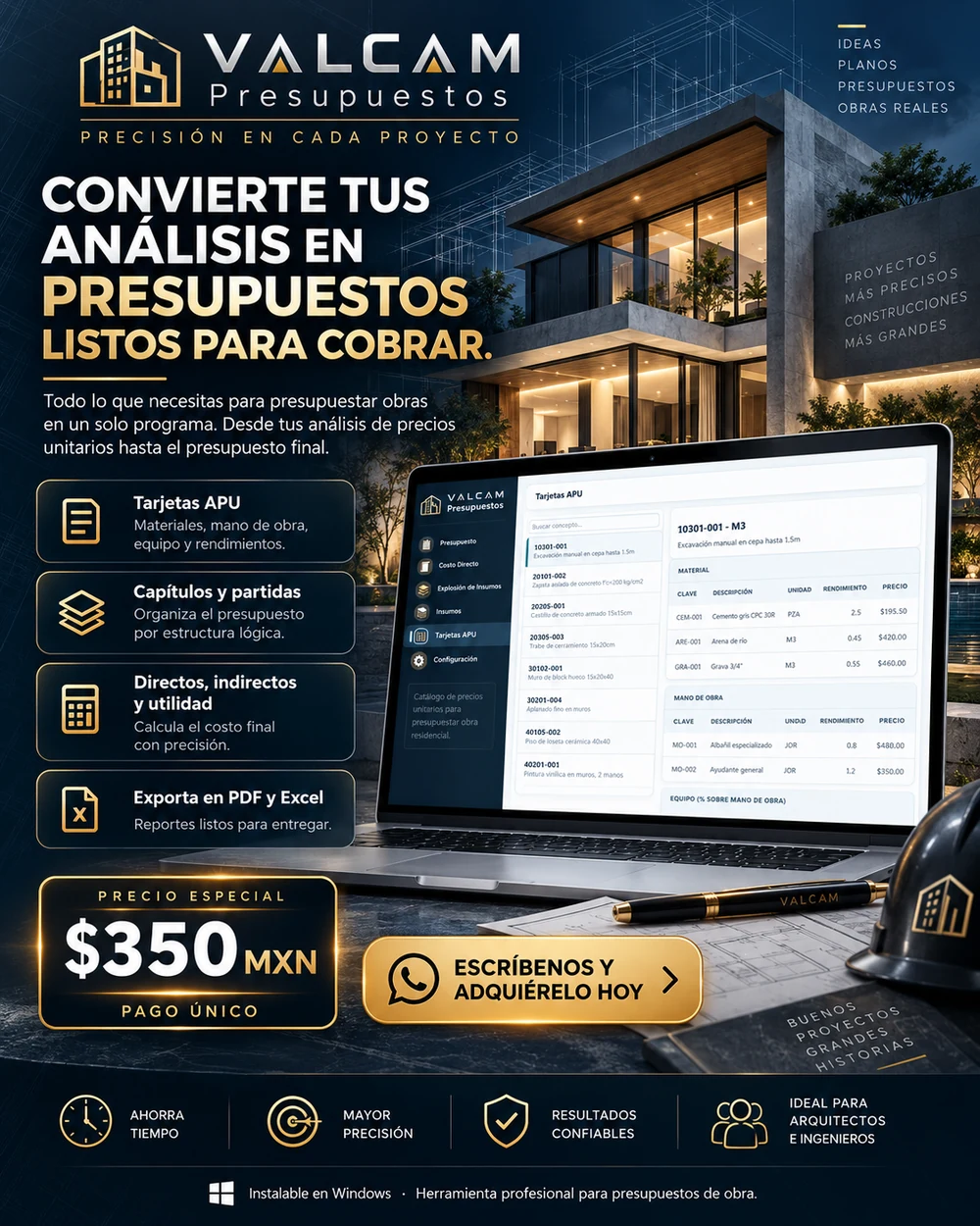 VALCAM Presupuestos análisis de precios unitarios